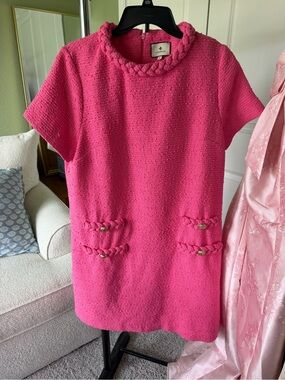 Tuckernuck Hot Pink Tweed Shift Dress with Braided Trim Jackie